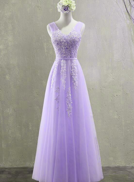 Pretty Lavender Tulle With Lace Applique Junior Prom Dress, New Formal classygown Pretty Lavender Tulle With Lace Applique Junior Prom Dress, New Formal classygown