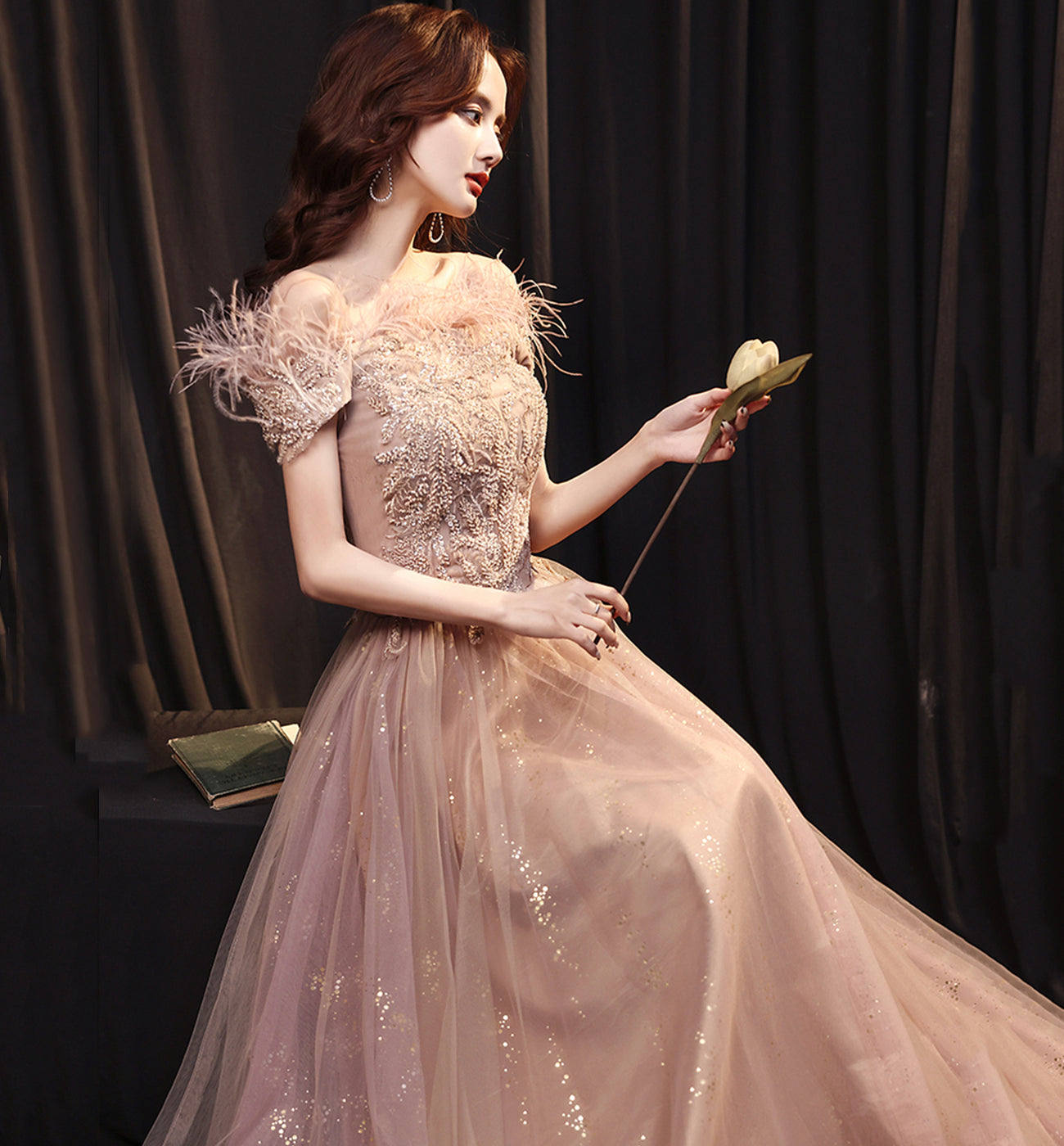 ELEGANT TULLE LACE LONG PROM DRESS EVENING DRESS cg16480