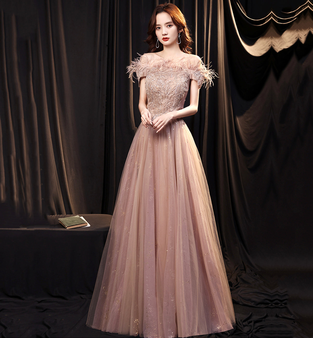 ELEGANT TULLE LACE LONG PROM DRESS EVENING DRESS cg16480