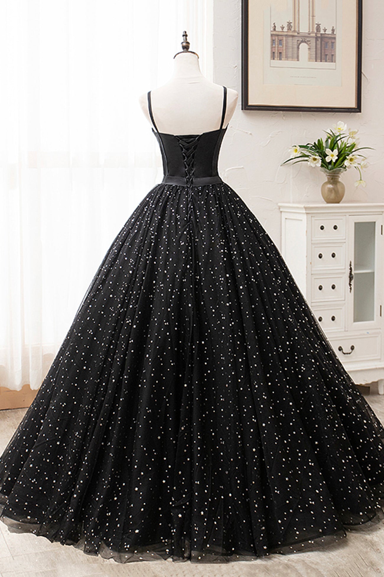 BLACK TULLE LONG BALL GOWN DRESS BLACK FORMAL DRESS Prom Dress cg16503