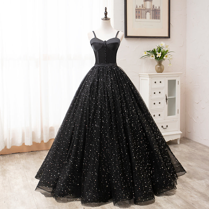 BLACK TULLE LONG BALL GOWN DRESS BLACK FORMAL DRESS Prom Dress cg16503