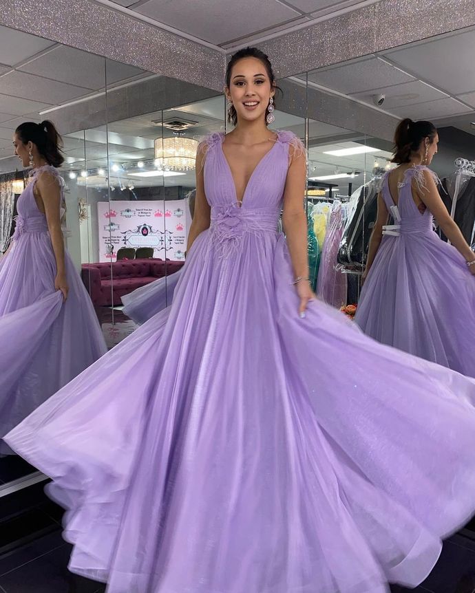 Lavender A-line Long Formal prom Dress cg16507