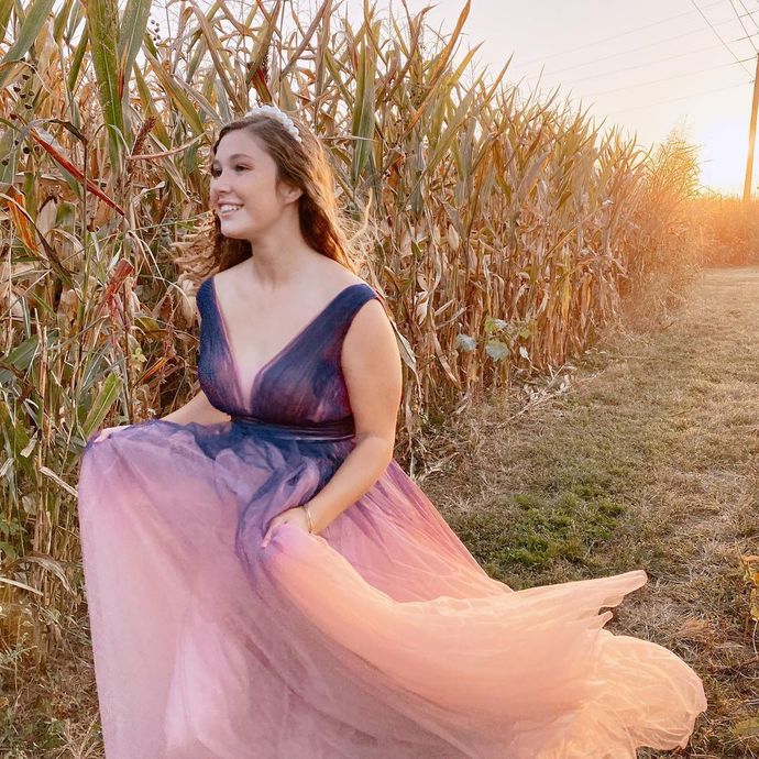 Ombre A-line Tulle Long prom Dress cg16510