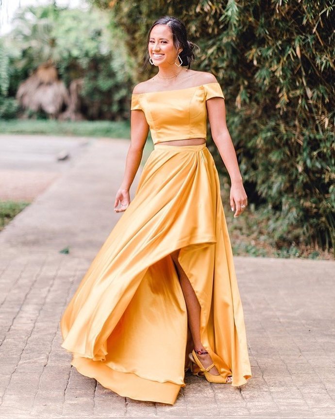 Two Piece Yellow Long Prom Dress cg16511