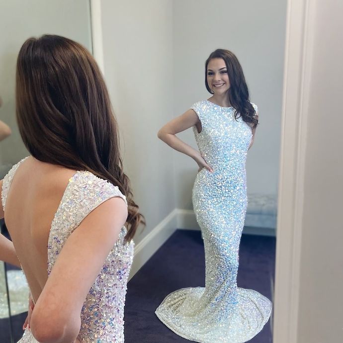 Open Back Mermaid Sequined Long Evening prom Dress cg16514