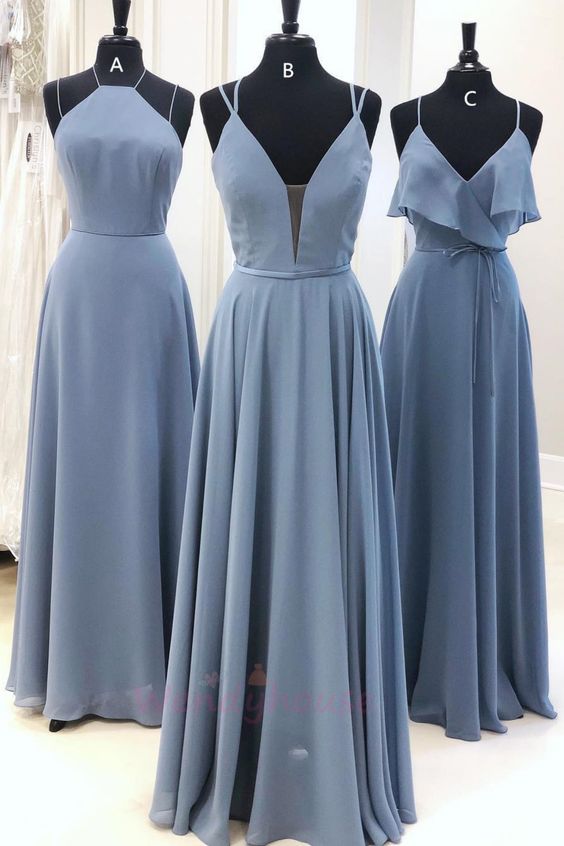 Serenity Blau Chiffon Langes Brautjungfernkleid Ballkleider günstig cg16546
