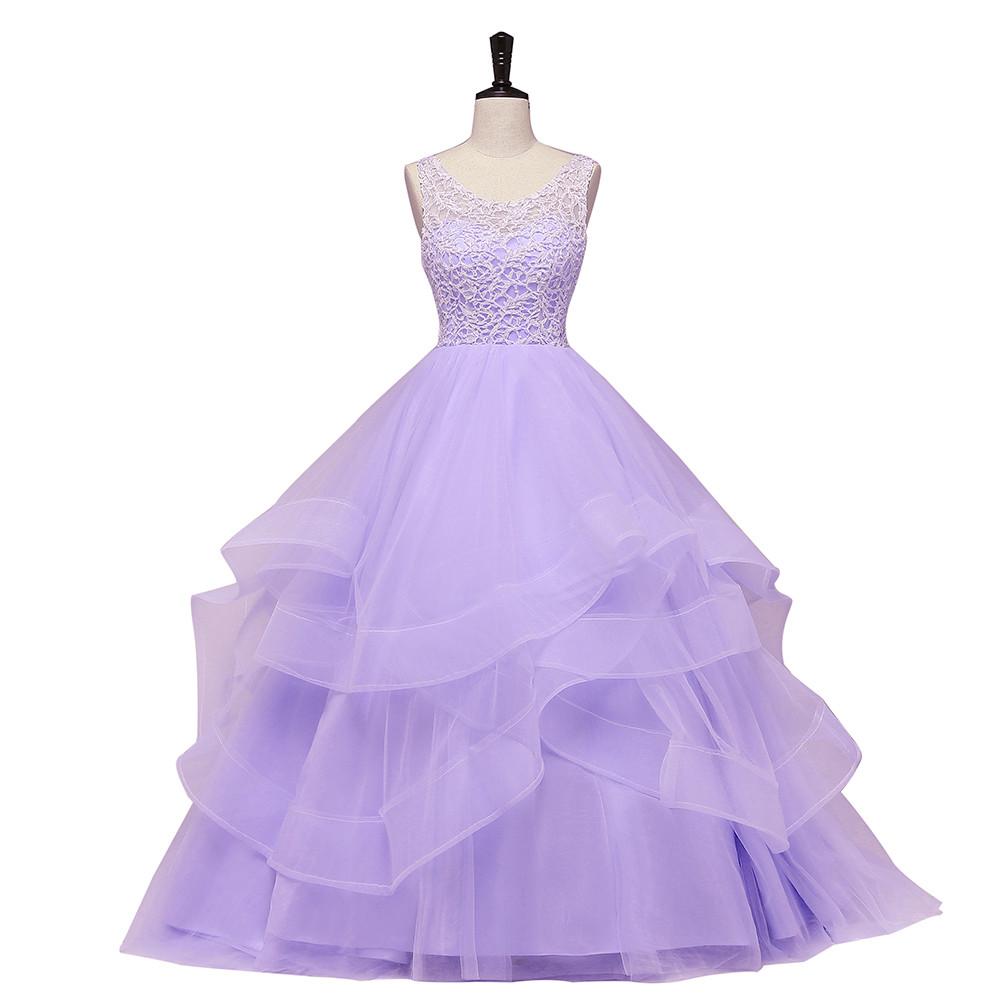 Lavender Tulle With Lace Ruffled Long Formal Gown prom dress , Ball Gown Sweet 16 Dress cg16566