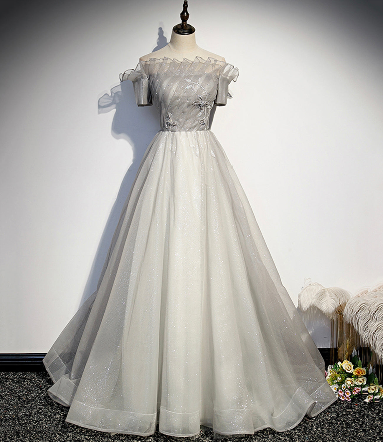 SILVER TULLE LONG BALL GOWN DRESS FORMAL DRESS Prom Dress cg16613