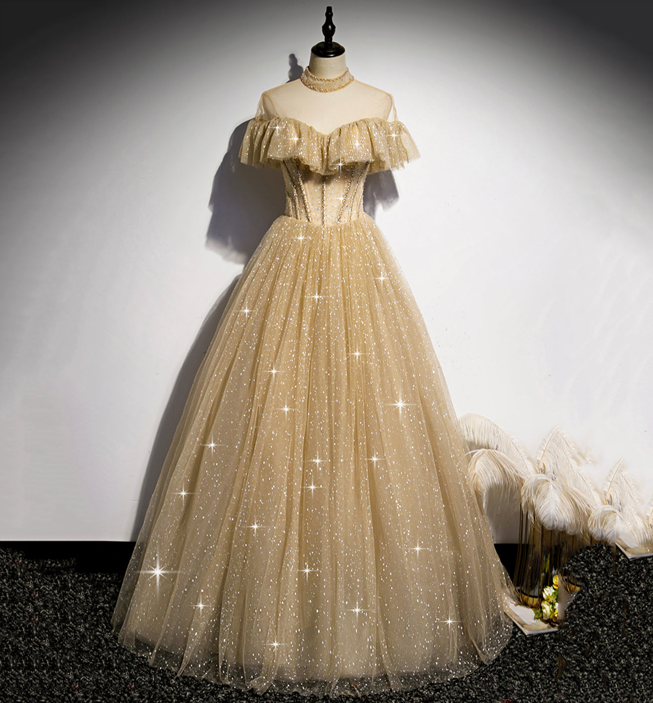 GOLD A LINE SEQUINS LONG BALL GOWN DRESS FORMAL PROM DRESS cg16614