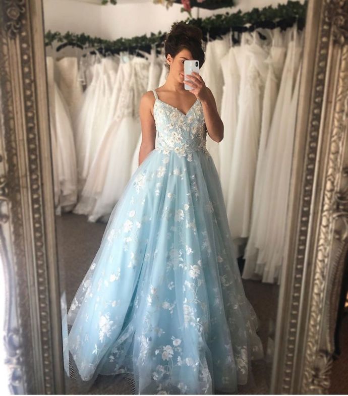 Appliques V-Neck A-Line Prom Dresses,Long Prom Dresses,Cheap Prom Dresses cg16624