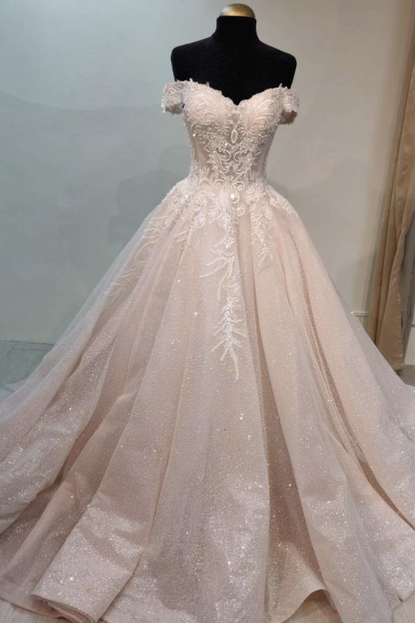 Pink lace long A line prom dress evening dress cg16635