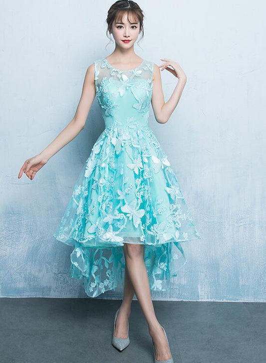 Mintgrünes High Low Brautjungfernkleid aus Spitze, High Low Homecoming-Kleid cg16641