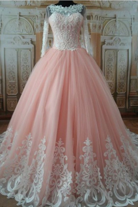 Blush Brautkleider Ballkleid Elfenbein Spitze Lange Ärmel Ballkleid cg16661