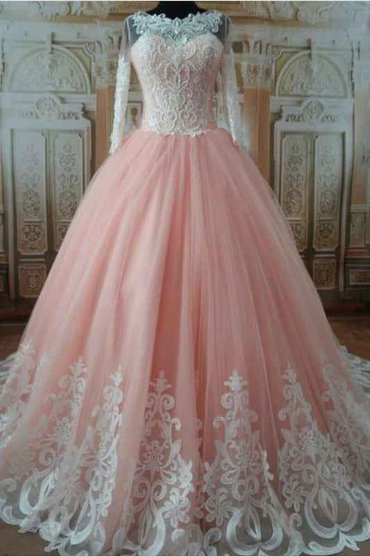 Blush Brautkleider Ballkleid Elfenbein Spitze Lange Ärmel Ballkleid cg16661