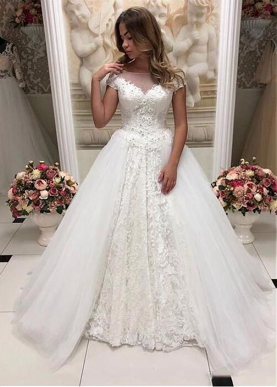 Exquisite Lace & Tulle Jewel Neckline Ball Gown Wedding Dress prom dresses cg16665