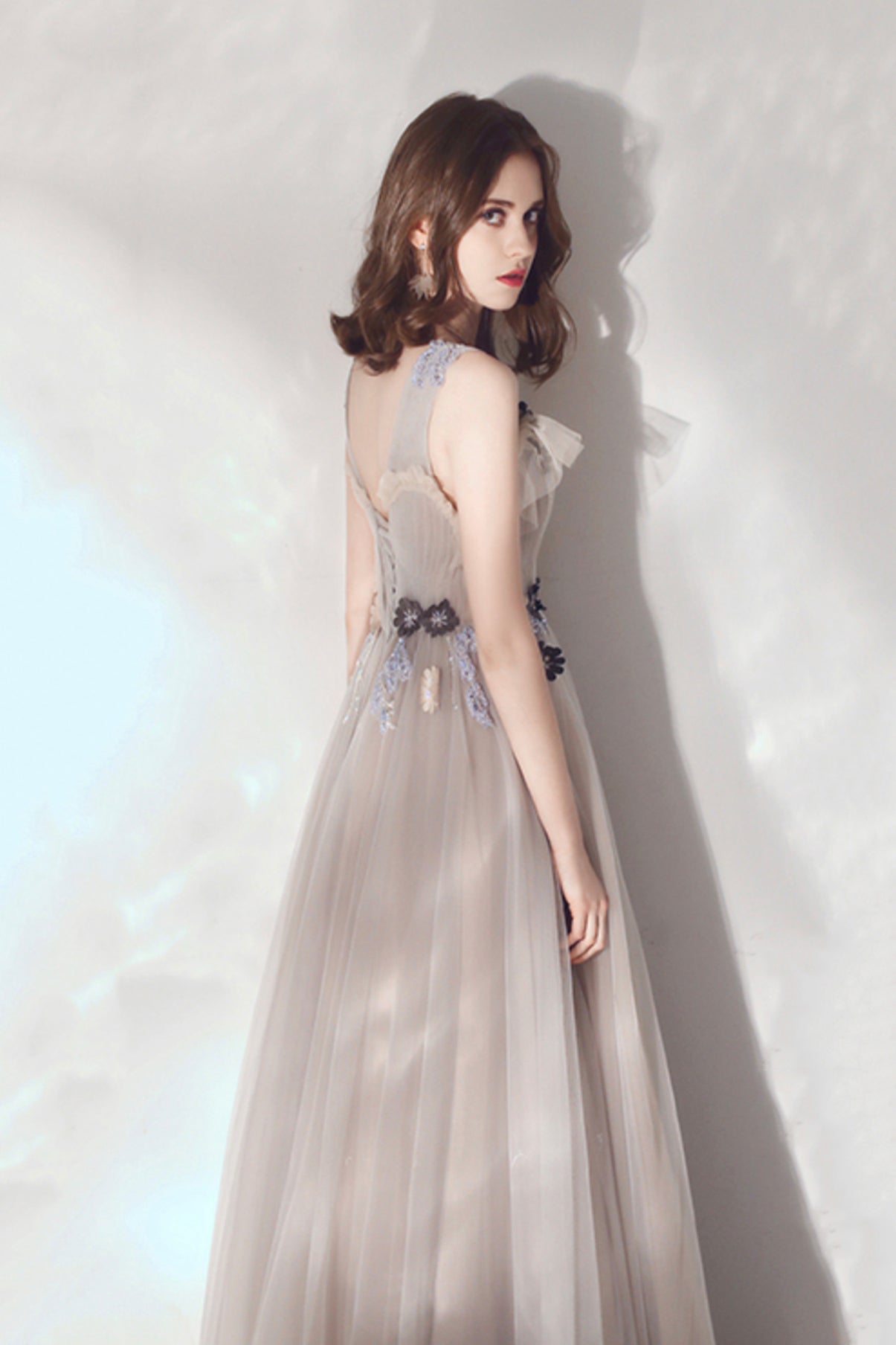 CUTE V NECK TULLE LONG PROM DRESS EVENING DRESS cg16670