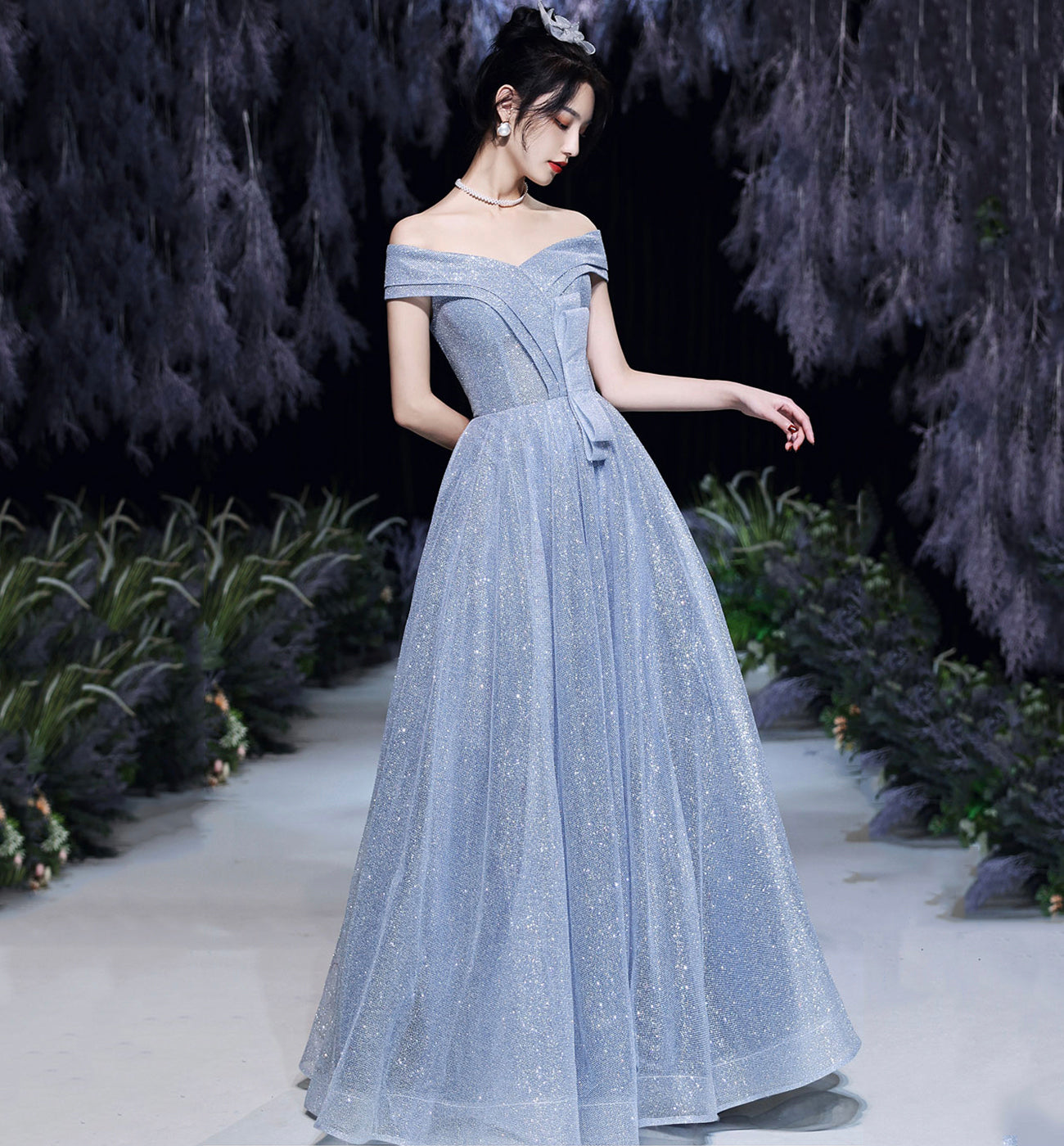 SHINY TULLE LONG A LINE PROM DRESS EVENING DRESS cg16673