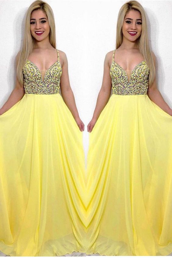 Beaded Top Yellow Prom Dress cg16684