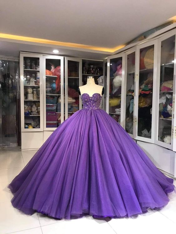 Purple Dress Ball gown Prom Dress Strapless Ball gown cg16685
