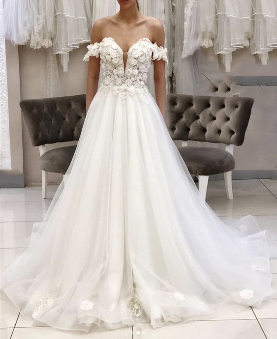 White tulle applique long prom dress formal dress cg16697
