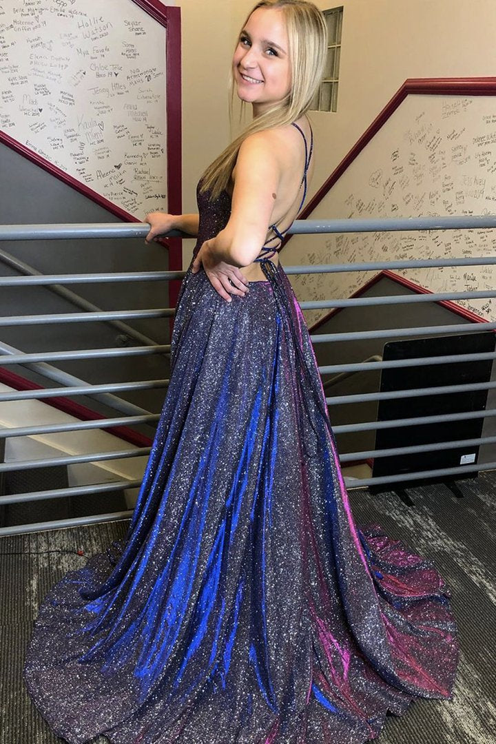 Shiny A line long prom dress simple evening dress cg16698