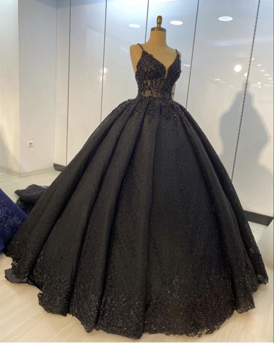 Black lace ball gown dresses for wedding Prom Evening Gown cg16725