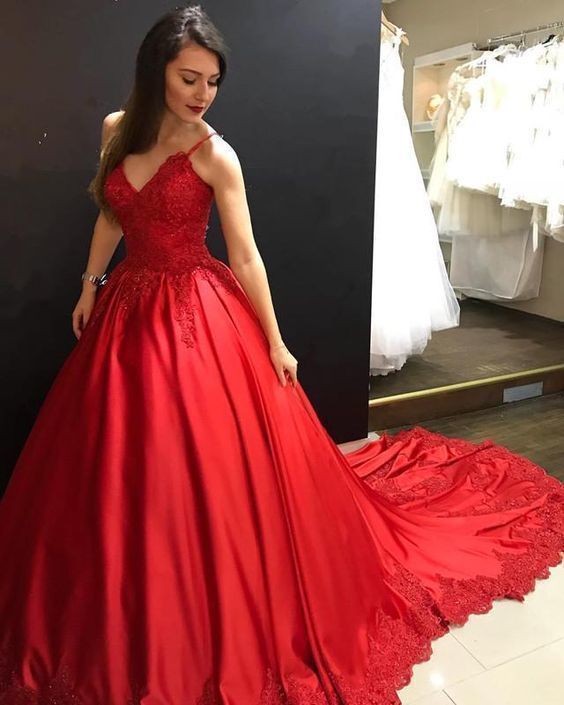 Unique Prom Dresses, Charming Red Sweetheart Prom Dress With Train cg16756