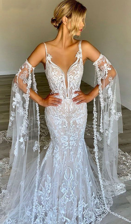 Meerjungfrau Brautkleider Brautkleid mit Spitzenapplikationen langes Ballkleid cg16769
