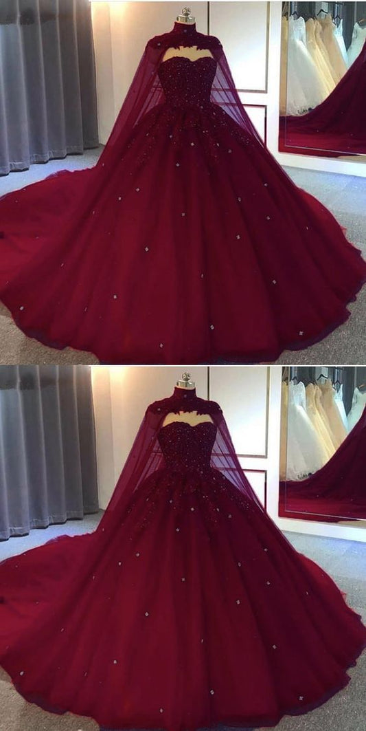 Burgunderrotes Ballkleid-Brautkleid, Tüll-Ballkleider, cg16776