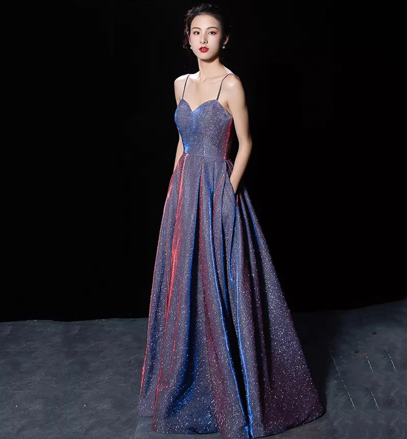 SHINY SATIN LONG A LINE PROM DRESS SIMPLE EVENING DRESS cg16777
