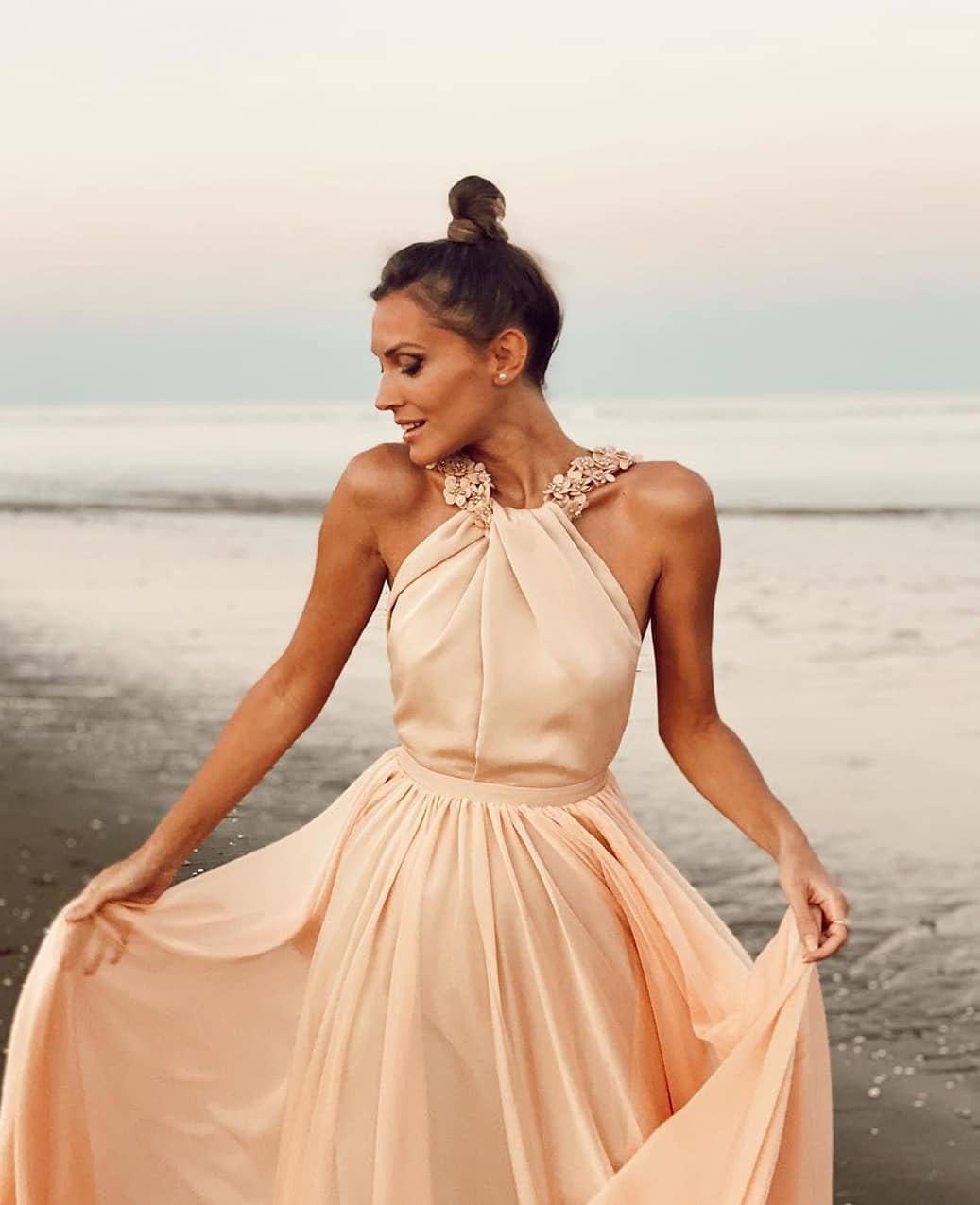 Open Back Peach Chiffon Long Formal Dress Prom Dress cg16789