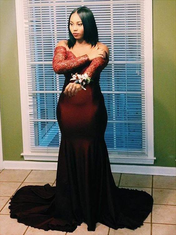 Off-the-Shoulder Long Sleeves Applique Prom Dress cg16790
