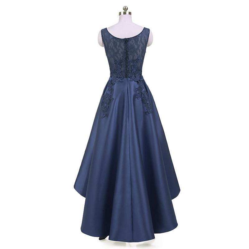 new arrive Long Formal Prom Dress Navy Blue Lace Beaded Wedding Party Dresses, High Low Bridesmaid Gowns Formal cg16804