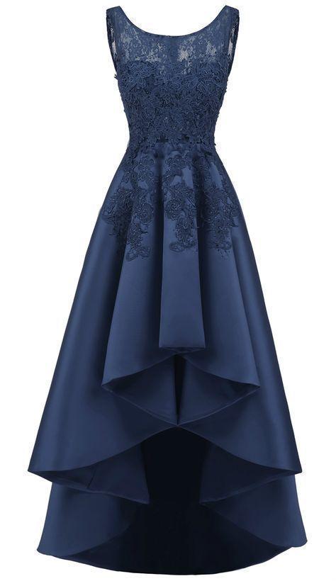 new arrive Long Formal Prom Dress Navy Blue Lace Beaded Wedding Party Dresses, High Low Bridesmaid Gowns Formal cg16804