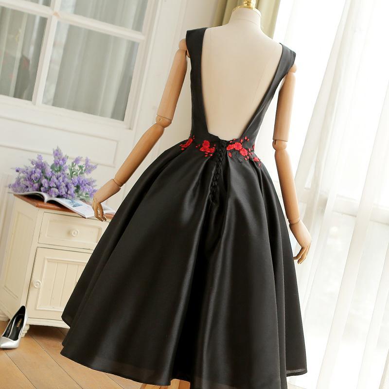 Homecoming Dresses Black Vintage Style Tea Length Wedding Party Dress cg16806