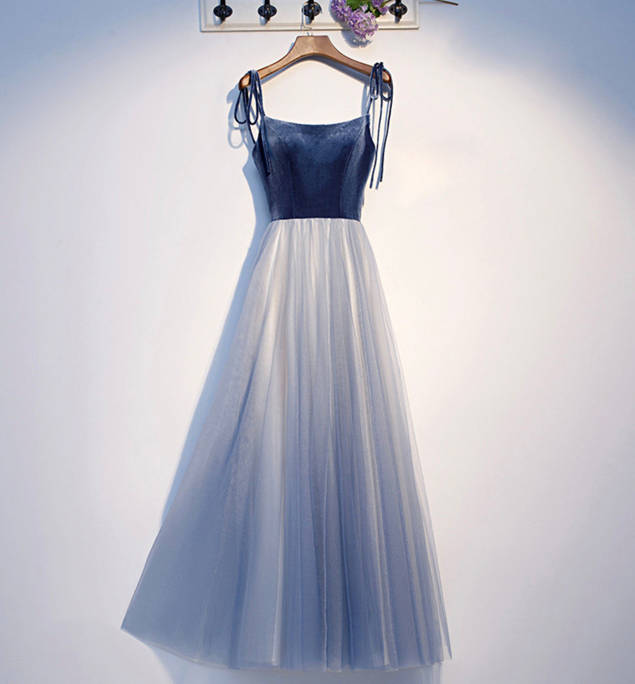 BLUE VELVET TULLE LONG PROM DRESS BLUE EVENING DRESS cg16845