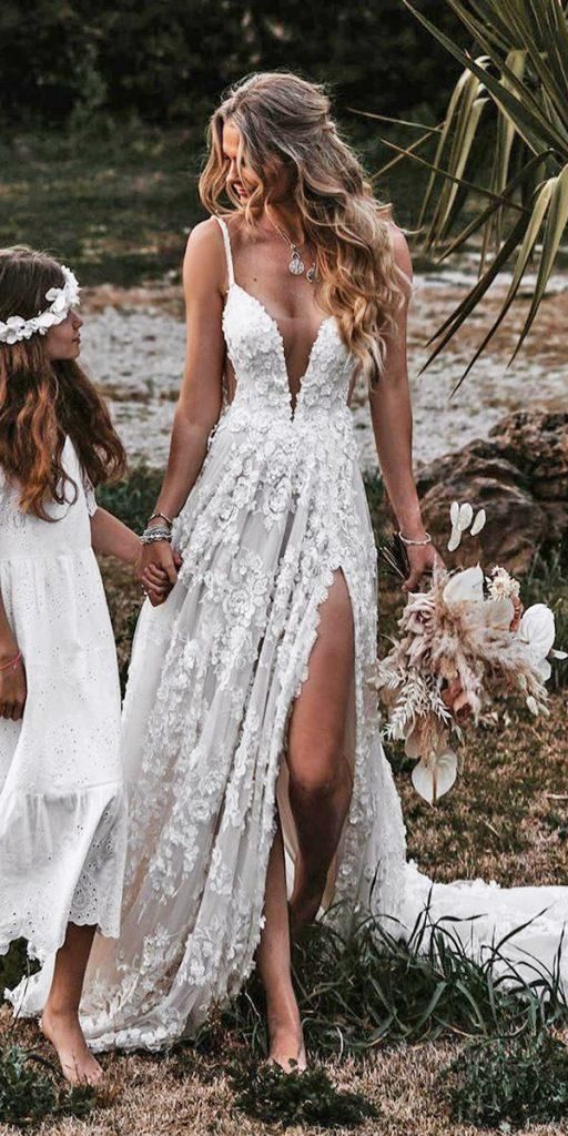 A-line V Neck Lace Prom Dress With Split cg16889 A-line V Neck Lace Prom Dress With Split cg16889