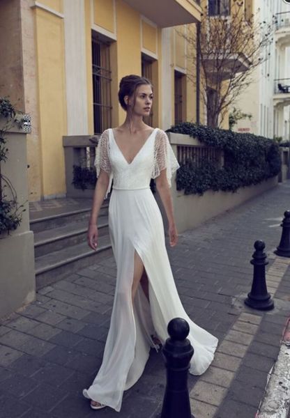 weißes Partykleid V-Ausschnitt Abendkleid Halbarm Ballkleider Spitze Abendkleid cg1689
