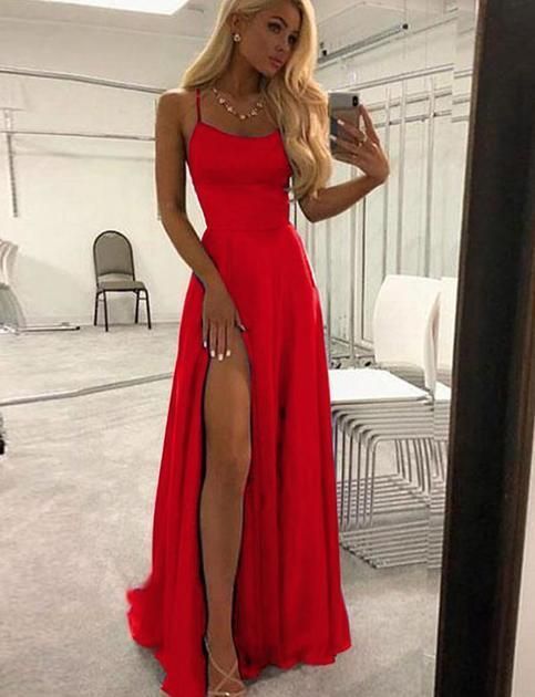 Simple Red Long Prom Dress With Split cg16890 classygown Simple Red Long Prom Dress With Split cg16890 classygown