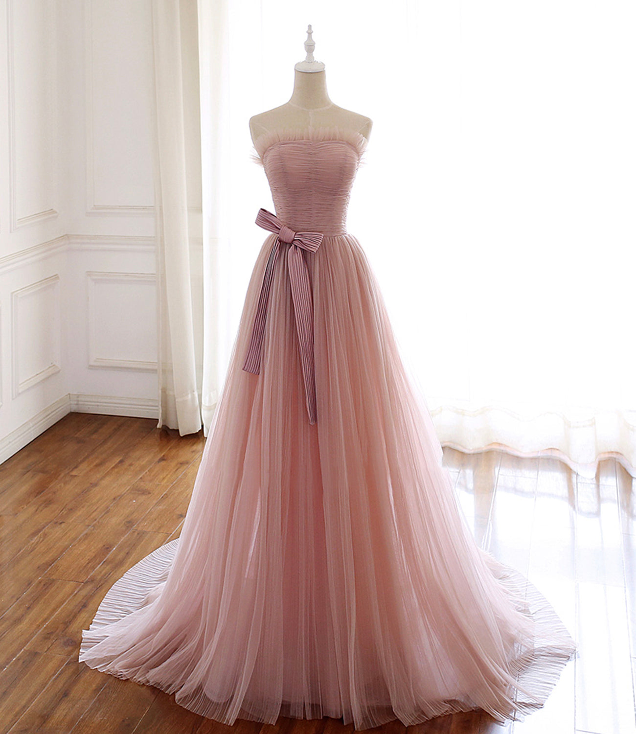 PINK TULLE LONG PROM DRESS PINK EVENING DRESS cg16914