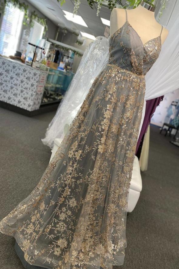 Shiny tulle sequins long A line prom dress evening dress cg16922