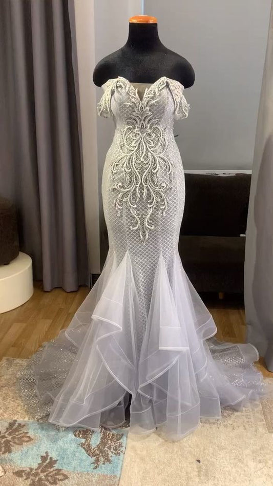 Sexy Meerjungfrau-Ballkleid mit schulterfreien Ärmeln cg16938