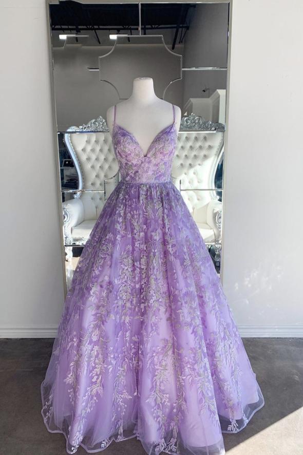 Purple lace long ball gown dress formal dress prom dress evening dress cg16996