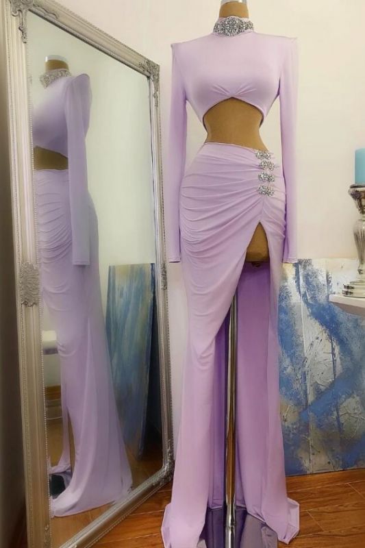 New Sexy High Slit Long Sleeves High Neck Prom Dress On Sale cg17007