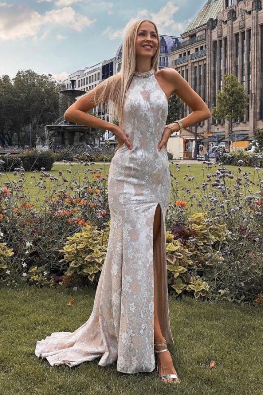 Sexy Backless Lace Slit Prom Dress cg17015