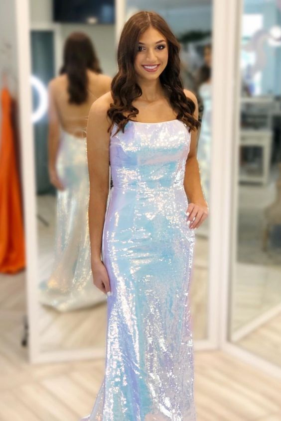 White Shiny Mermaid Long Formal Dress long prom dress cg17045