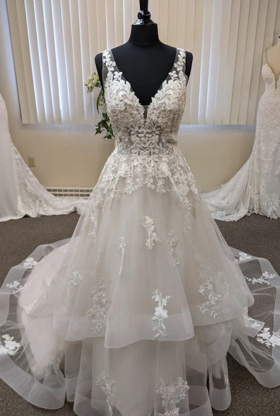 A line v neck lace long prom dress evening dress cg17053