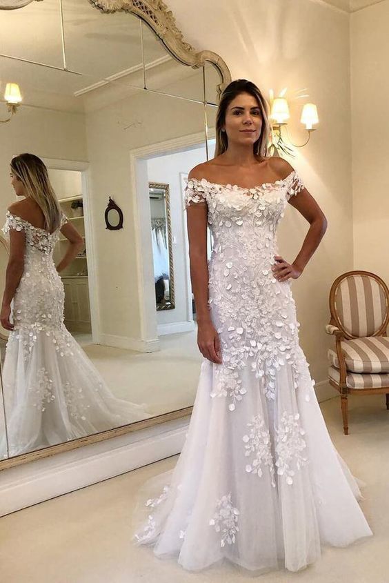 Off The Shoulder Sheath Mermaid Prom Dresses Lace Appliques cg17062