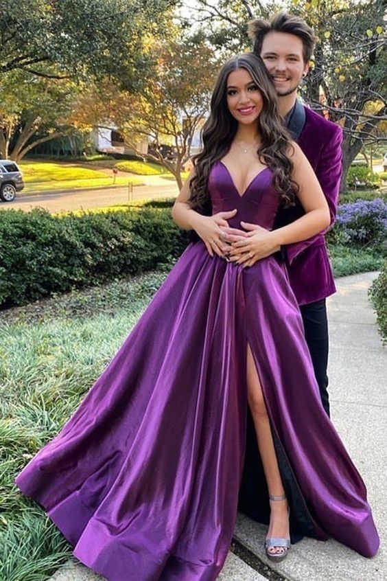 Purple Prom Dresses, Long Split Prom Dress cg17071