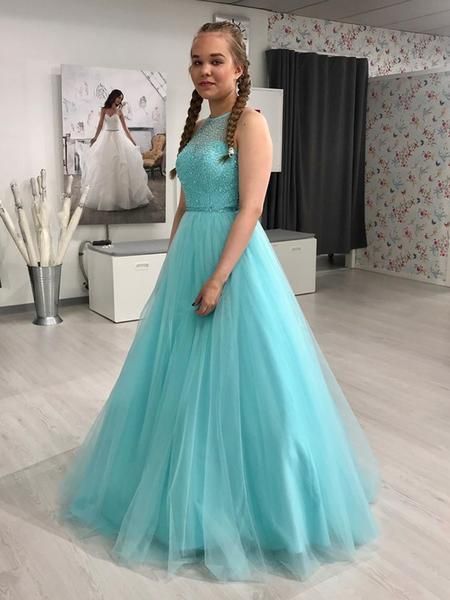 Gorgeous Round Neck Beaded Long Prom Dresses cg17073
